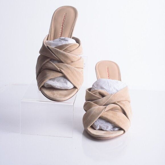 Veronica Beard Womens Alin Suede Sandals Braided Tan Mule Heels US 11 EU 41 - Picture 4 of 8